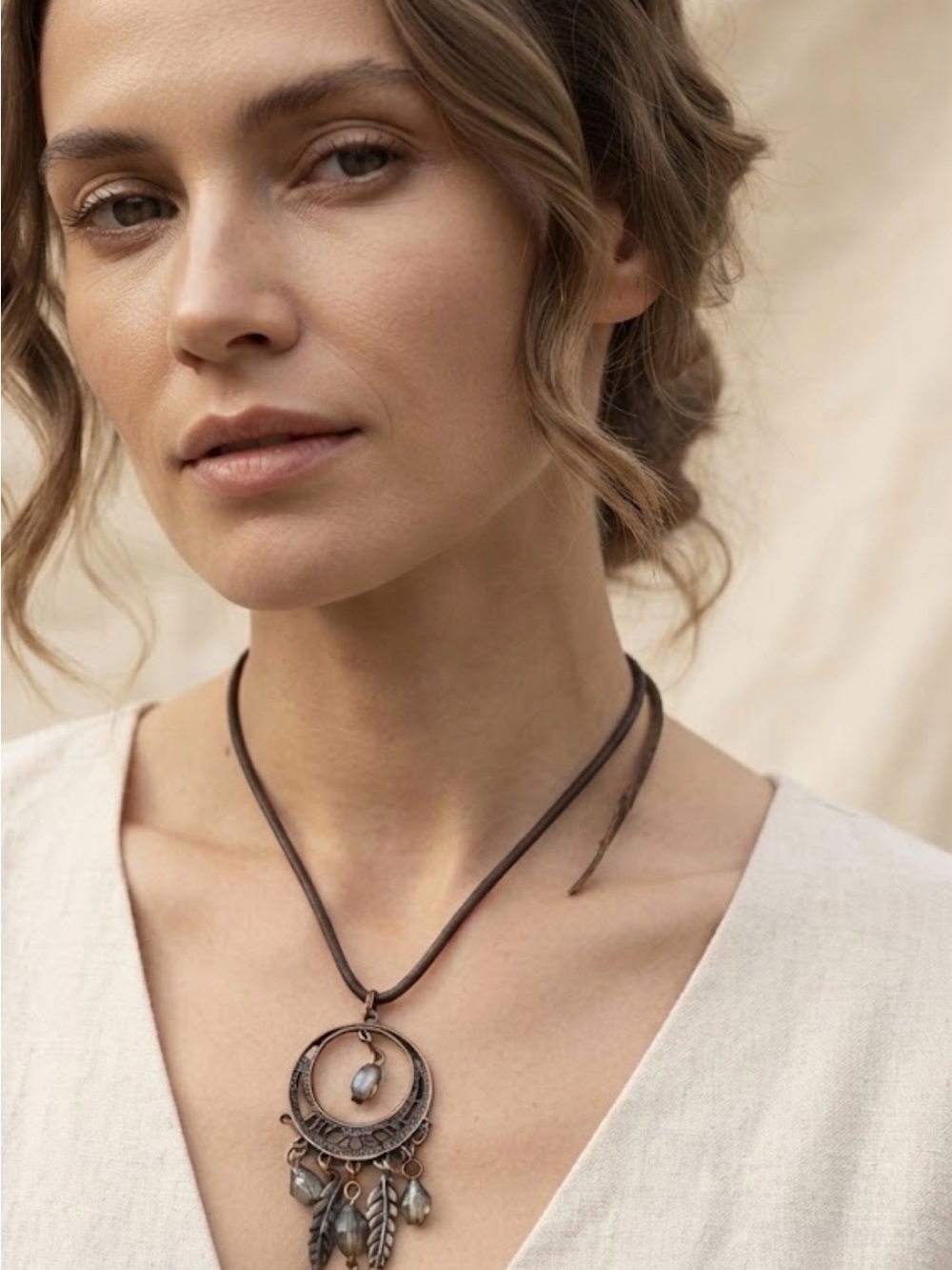Bohemian Bronze Moonstone Pendant Necklace - Women Jewelry